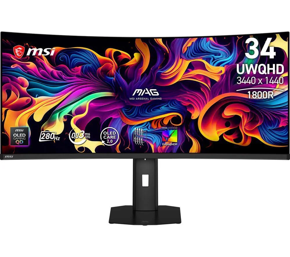Msi MAG 341CQP QD-OLED X28 Ultra-Wide Quad HD 34" Curved Gaming Monitor - Black, image 1 of 1