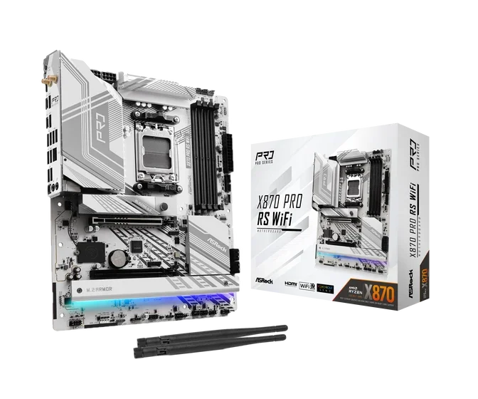 ASRock X870 Pro RS WiFi AMD Ryzen DDR5 WIFI 7 White Motherboard - 90-MXBQ00-A0UAYZ, image 1 of 1