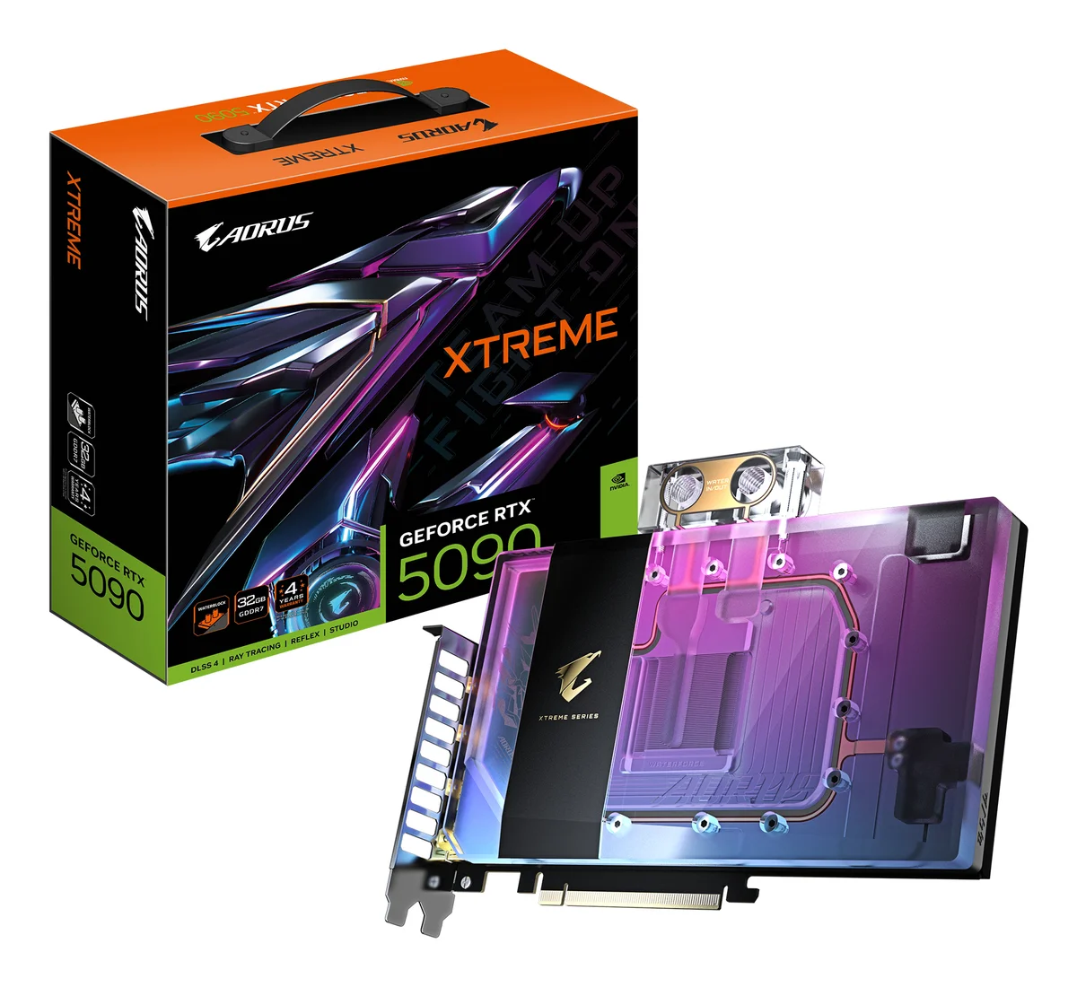 Gigabyte AORUS GeForce RTX 5090 XTREME WATERFORCE WB 32G GDDR7 Watercooled Graphics Card - GV-N5090AORUSX WB-32GD, image 1 of 1