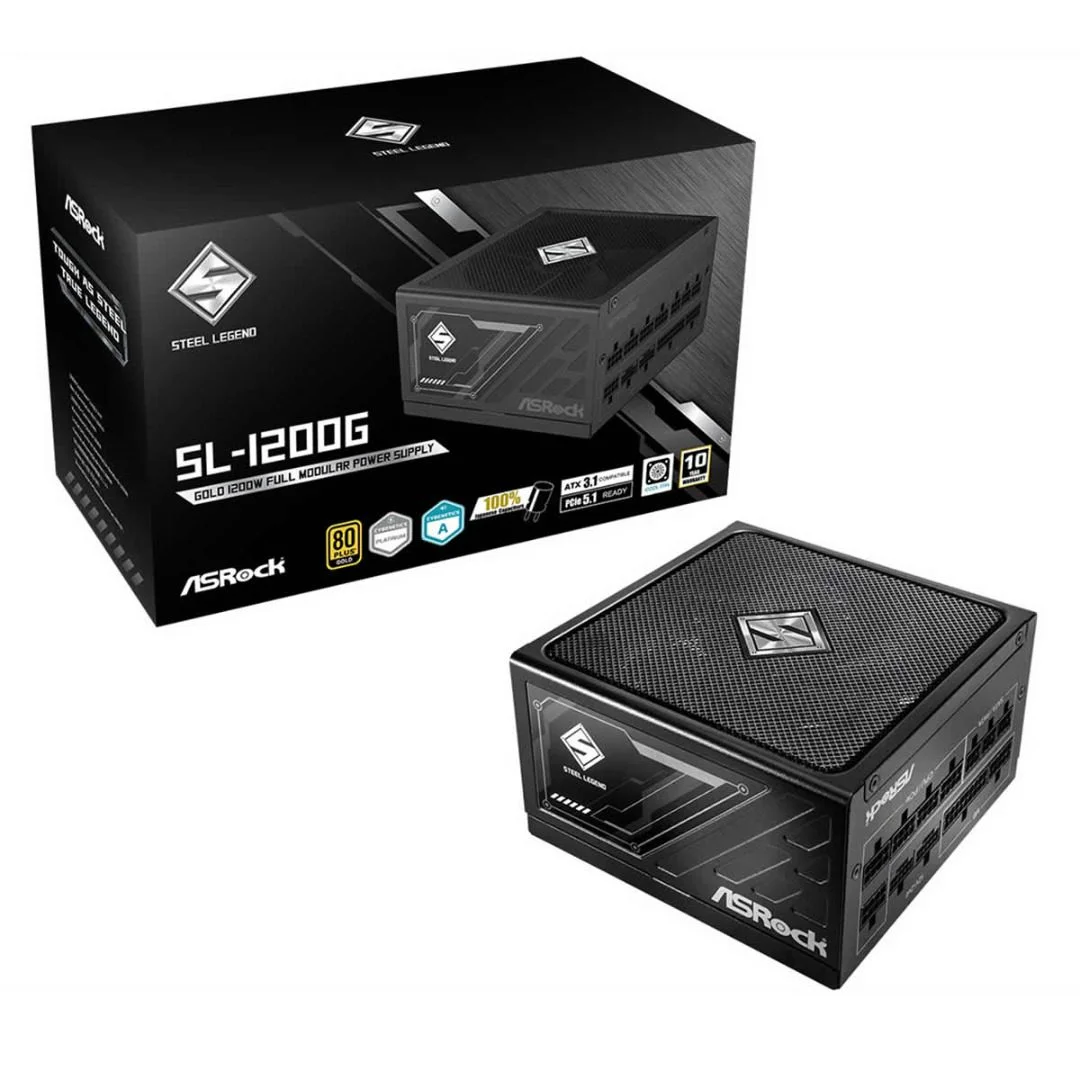 ASRock Steel Legend SL-1000G Gold ATX 3.1 PSU - 1000W Power Supply PCIe 5.1 Fully-Mod, image 1 of 1