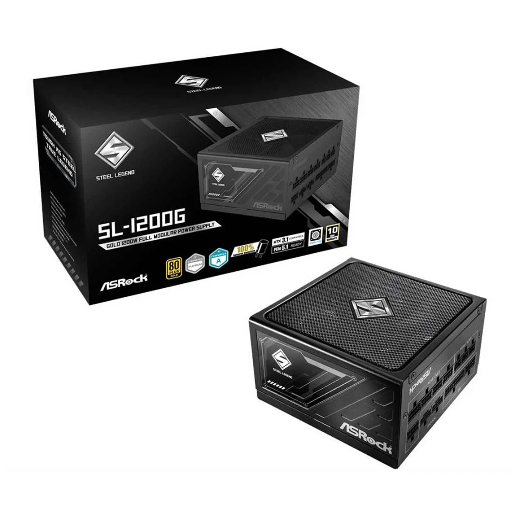 ASRock Steel Legend SL-1200G Gold ATX 3.1 PSU - 1200W Power Supply PCIe 5.1 Fully-Mod, image 1 of 1