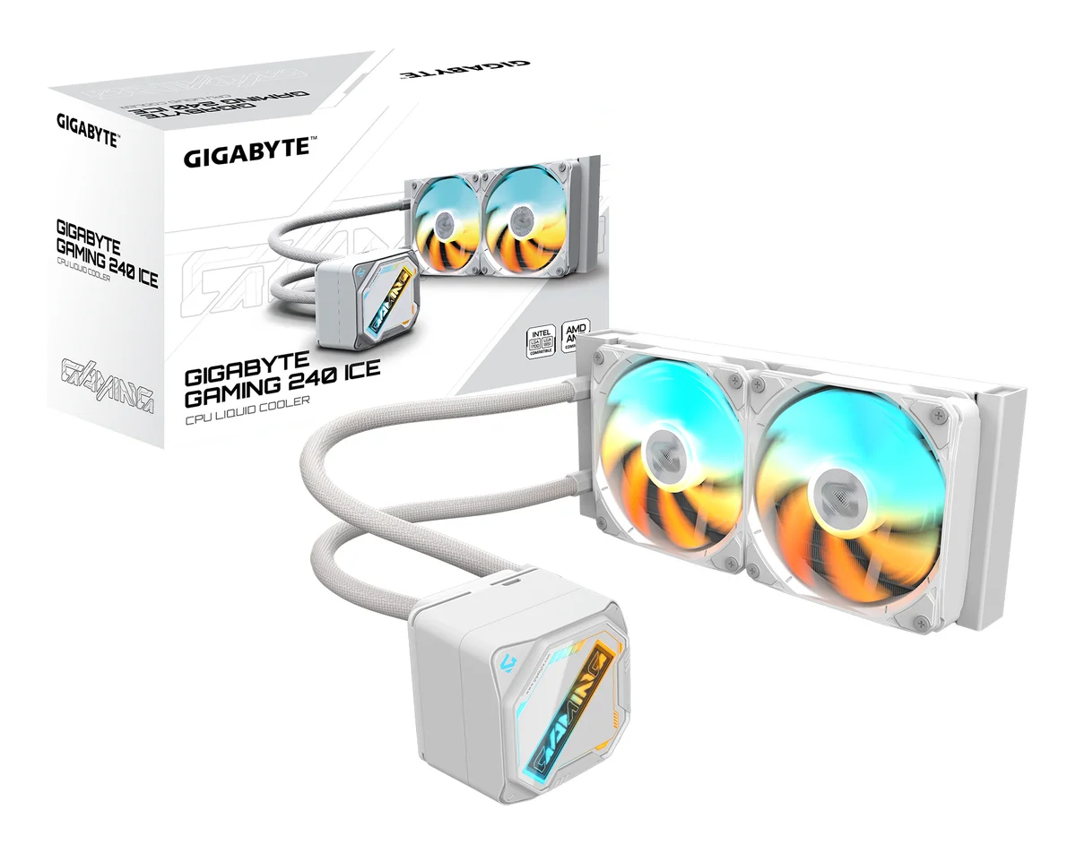 Gigabyte GAMING 240 All-in-One Liquid CPU Cooler with 240mm Radiator, Dual ARGB PWM Fans & High-Performance Pump - White - GP-GIGABYTE GME 240I, image 1 of 1